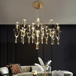 Modern Creative Chrome Gold Led Chandelier for Living Room Dining Table Luxury Indoor Decoration Crystal Lighting Fixtures