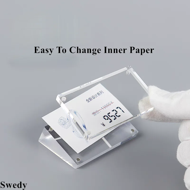 Mini Magnetic Clear Acrylic Sign Holder Display Stand Plastic Name Card Holder Price Card Tag Menu Label Holder Stand