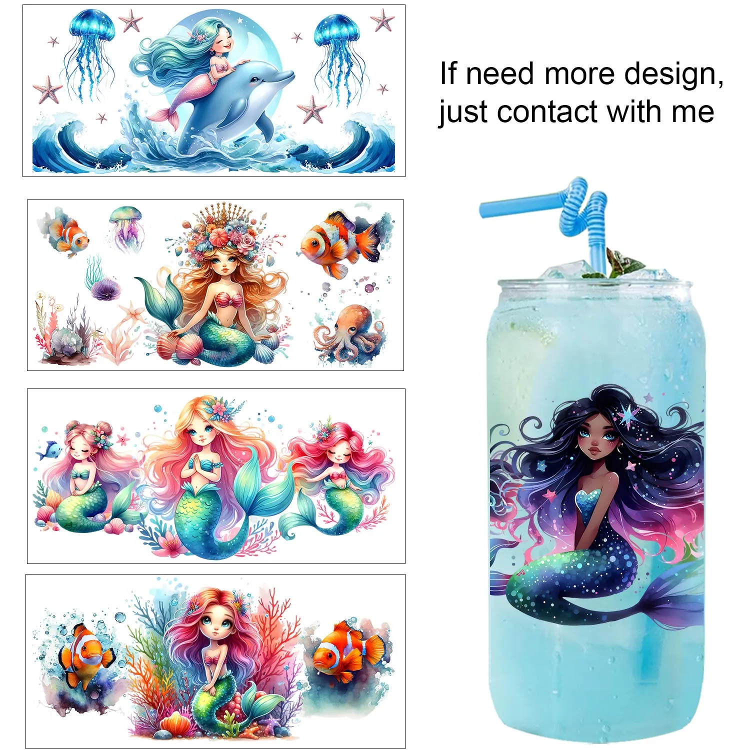 26 Style Beautiful mermaid UV DTF Sticker waterproof Party DIY Decals 3D transfers uvdtf tumbler stickers 16oz uv dtf cup wraps
