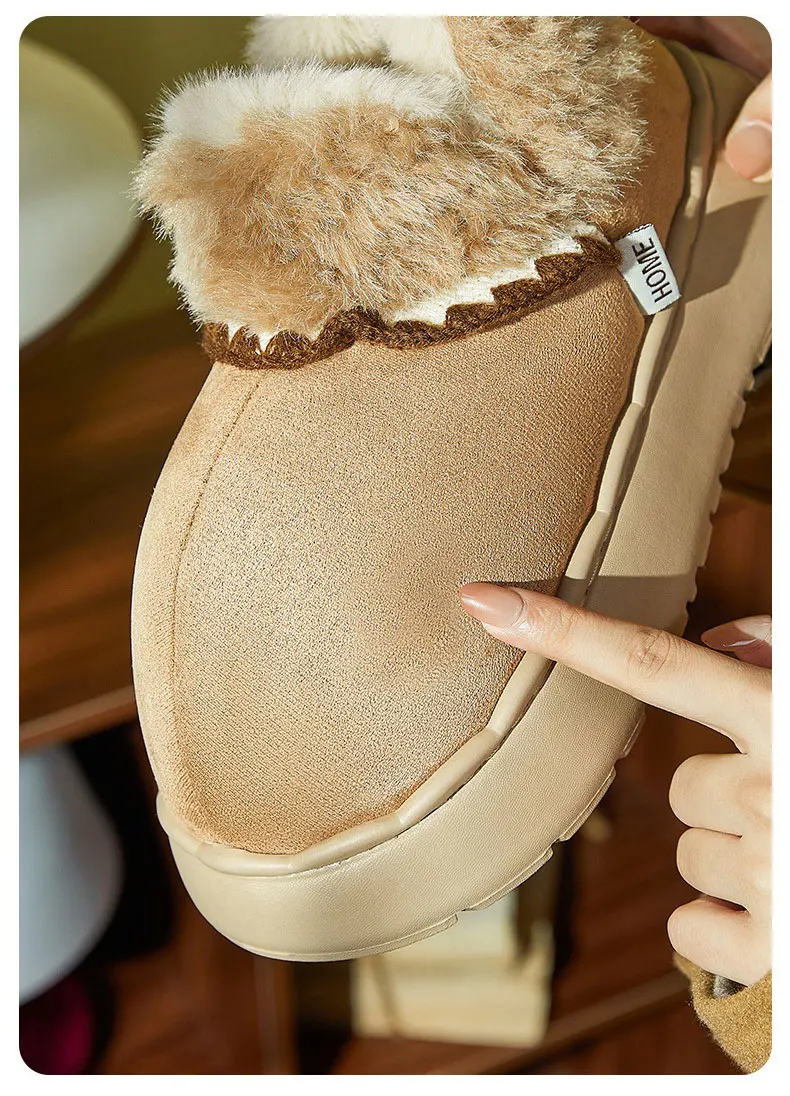 Ant Love الخريف والشتاء جديد عصري المنسوجة الدافئة المخملية الخبز الأحذية للنساء لارتدائها في المنزل وفي الخارج ، أحذية قطنية دافئة مبطنة بالفرو #6