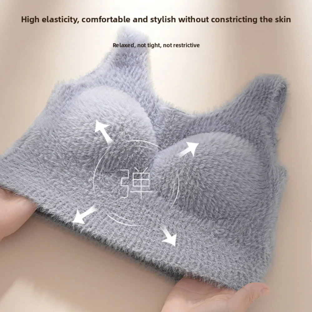 Zimowa Jesienna Damska Pluszowa Bielizna Termiczna Koszulka na Ramiączkach Top Biustonosz z Wkładkami Grube Polarowe Ciepłe Podkoszulki Warstwa Bazowa