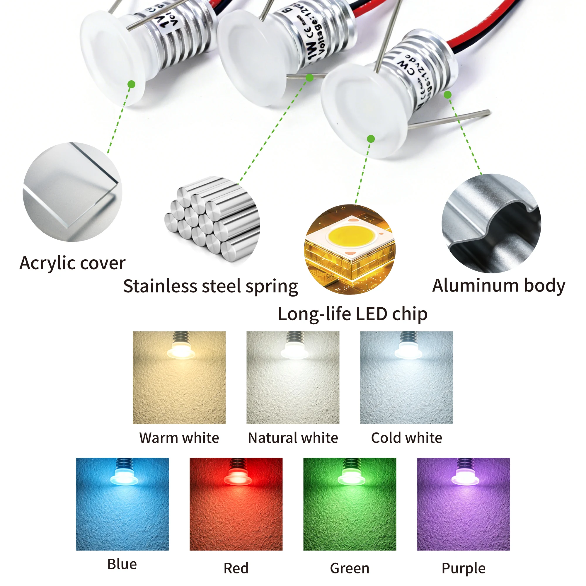 Mini Led Spot Light 1W Ceiling Spotlight Acrylic Dimmable 12V Spots for home stair celing cabinet Bar Car display DIY Lighting