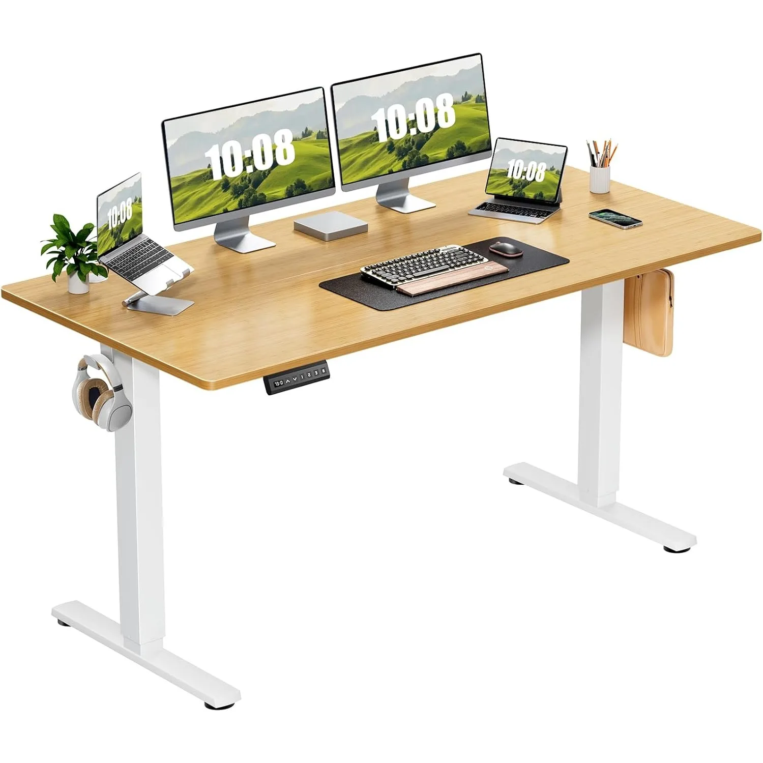 Electric Adjustable Height Standing Desk, 63 x 24 inch Sit to Stand Up Desk with Splice Board, Rising Home Office Computer Table