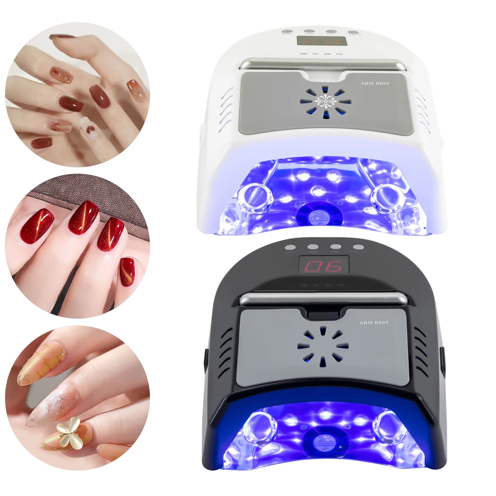 Secador de unhas profissional recarregável 72W 24 contas UV/LED gel lâmpada para unhas com ventilador fundo removível 3 temporizador sensor inteligente