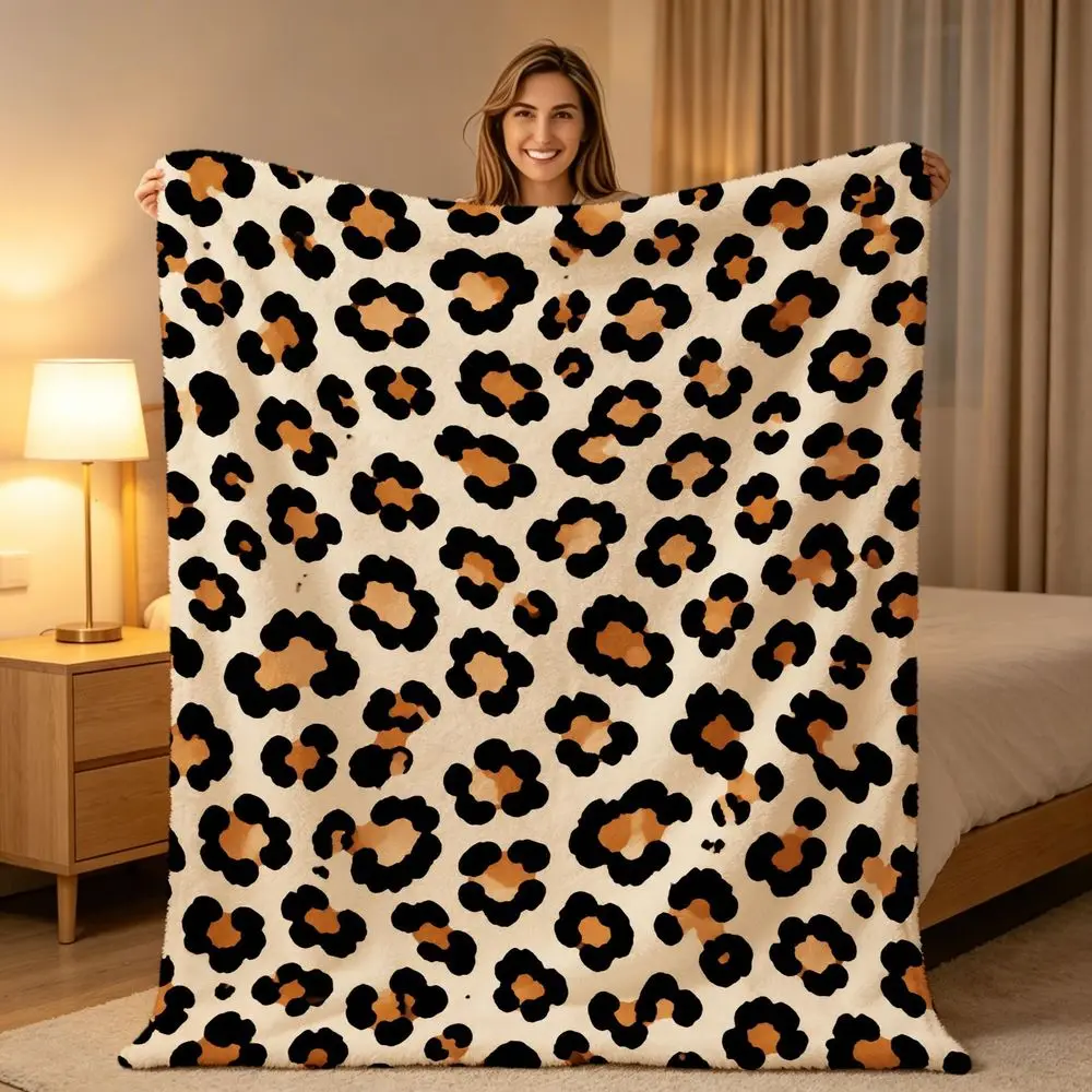 Comfortable Leopard Print Plush Blanket, Extra-large Soft Blanket Suitable for Sofa, Bed, Travel, Camping, Living Room, Bedroom,