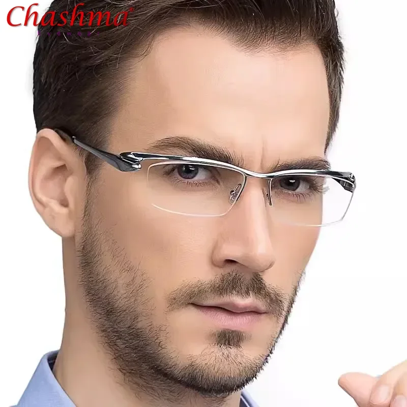 

High-quality Titanium Glasses Frame Men Semi Rim Square Business Optical Eyeglass Frames Prescription Eyeglasss For Men