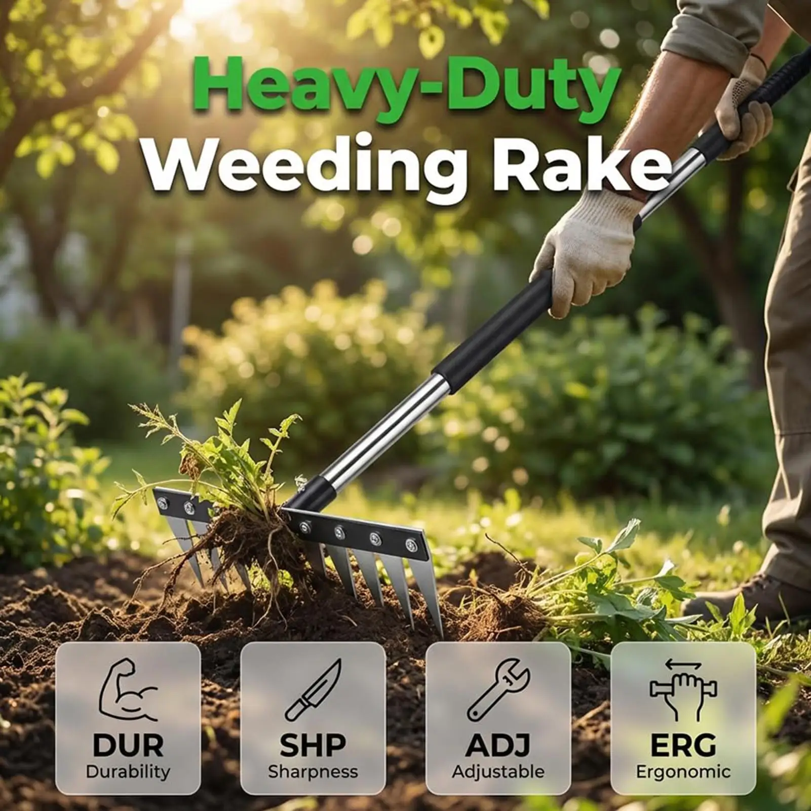 

Rake For Grass Root Removal Gardening Tool 5 Serrated Design Ergonomic Curved Handle Outdoor Rake For Soil Leveling Agricultural