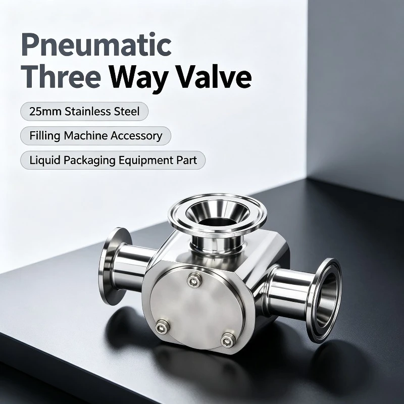 Stainless Steel Filling Machine Accessories 25mm Diameter Pneumatic Three Way Rotary Valve for Liquid Packaging Equipment