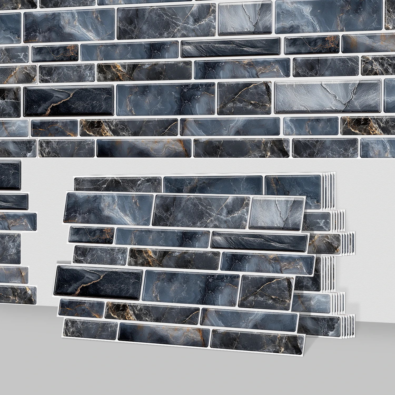 Self Adhesive Waterproof Imitation Marble Flat Wall Tiles Suitable for Indoor Wall Decoration (6/12/24/48PCS)