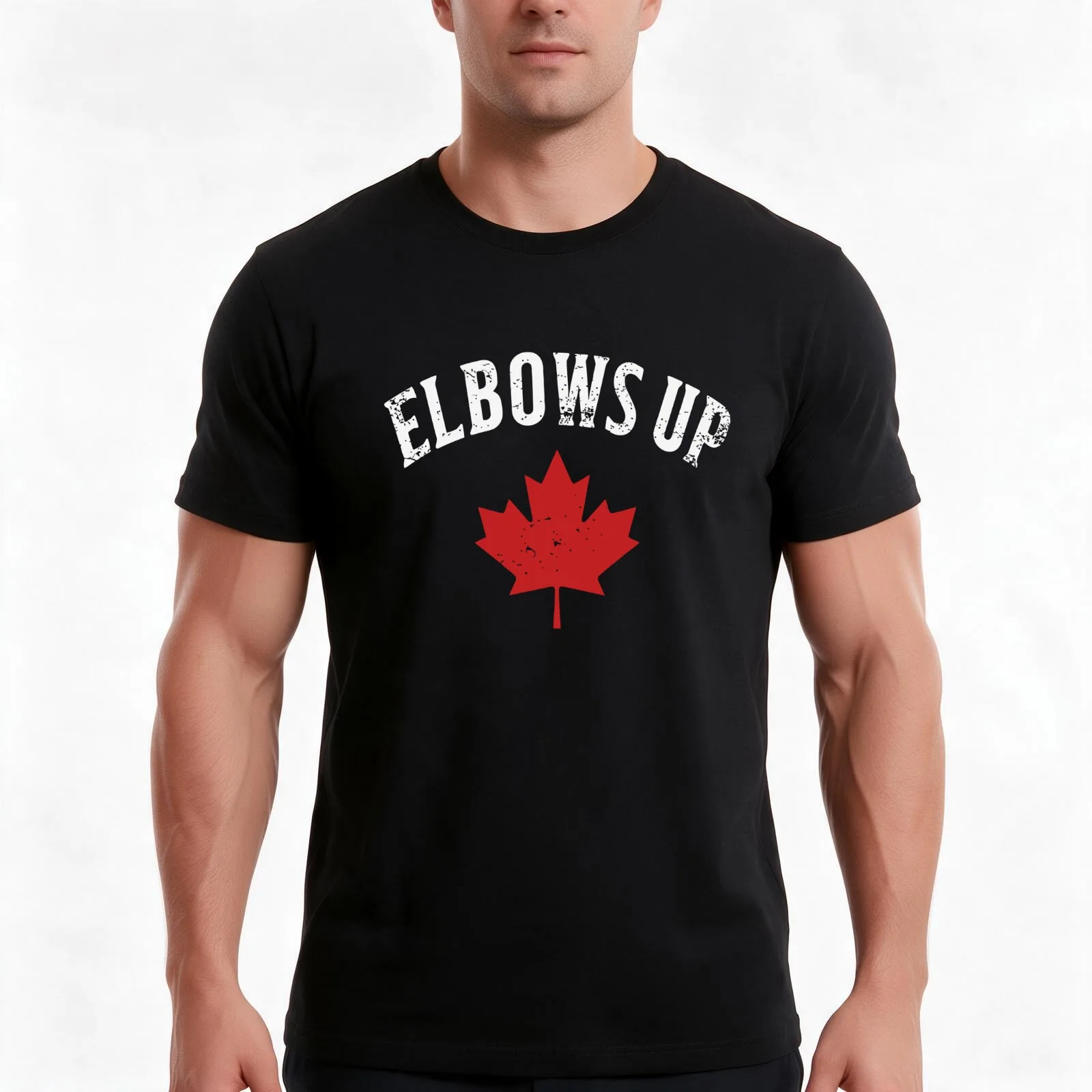 Elbows Up Canada T-Shirt, Summer Casual Cotton Tee, Oversized Streetwear Tops, Vintage Graphic Print, Loose Fit Short Sleeve