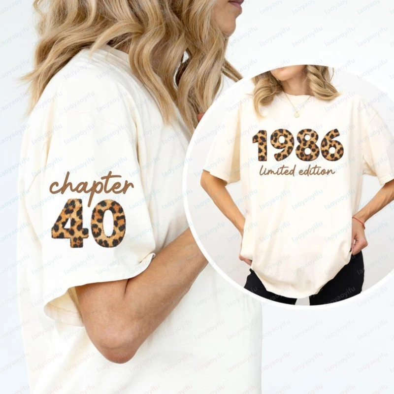 Custom Birthday Leopard Design Shirt 1986 Retro Birthday Shirt 40th Gifts for Women Limited Edition Tee Vintage Clothes Goth Top