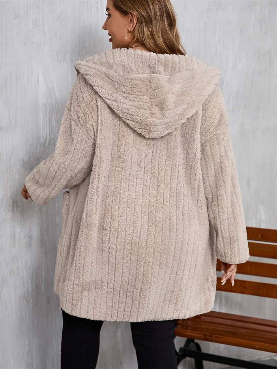 Gibsie plus size outono inverno casual frente aberta casaco longo moda feminina manga longa solta com capuz cardigan jaqueta com bolsos