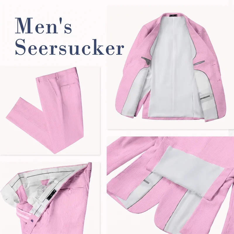 Men's Seersucker Suit for Busi - Men'S Semi Formal Office Wear ulasan dan harga