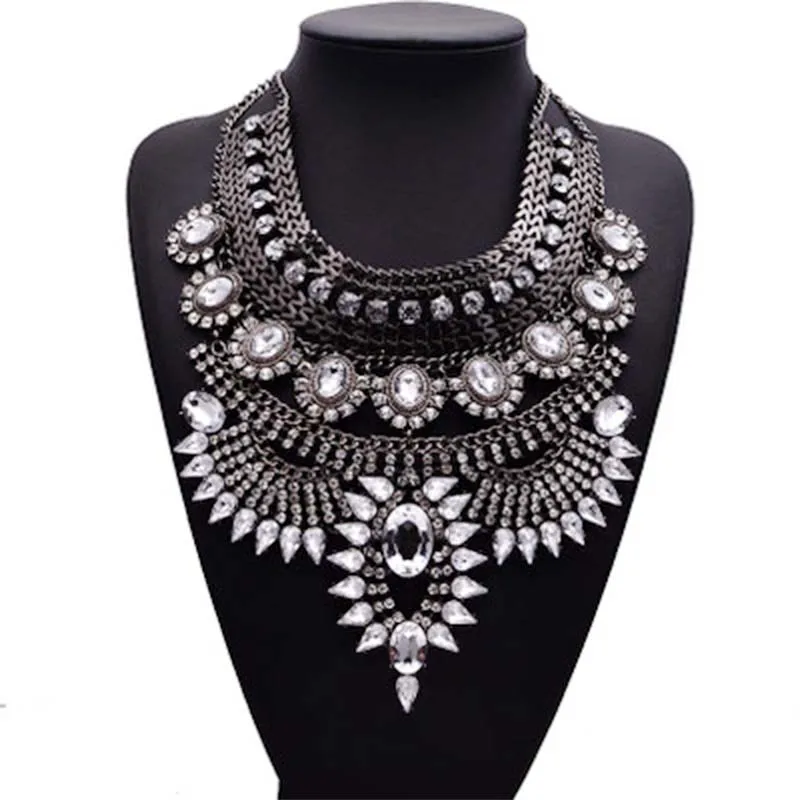 Luxury Exaggerated Crystal  Full Rhinestone Necklace For Bridal Wedding Beads Jewelry