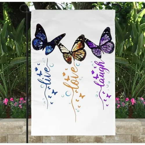 Garden Flag 12x18 Live Laugh Love Butterfly Double Sided Handmade Custom XXH LLP LLX uui