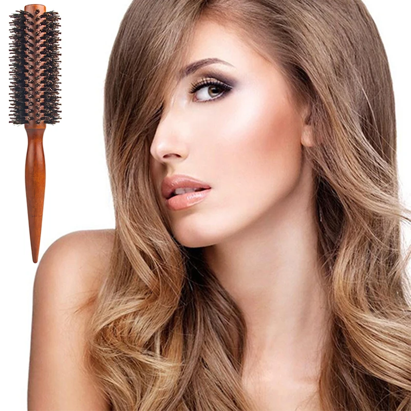 Anti Static Wood Boar Bristle Hair Round Brush Hairdresser Styling Tools Teasing Brush For Hair Curly Comb Hair Brush