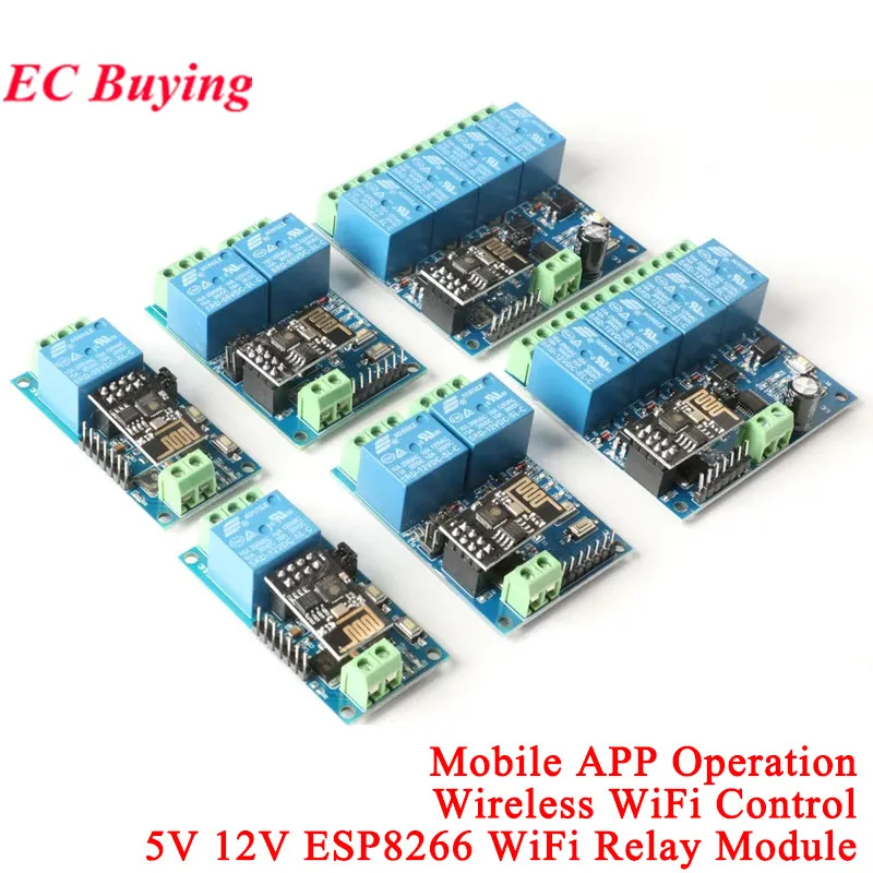 ESP8266 ESP-01 relé WiFi 1 2 4 canales de vía 5V 12V cosas interruptor de Control remoto en casa inteligente ESP01 módulo in