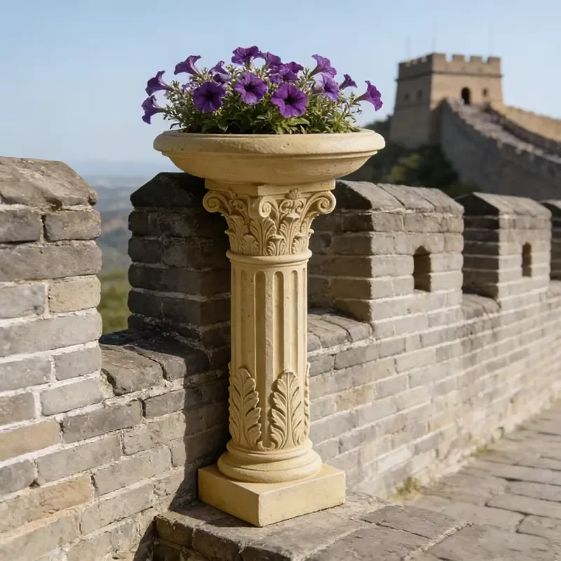 Polyresin Beige Corinthian Column Planter Handmade Hand-painted Flower Pot for Christmas Poinsettia Display
