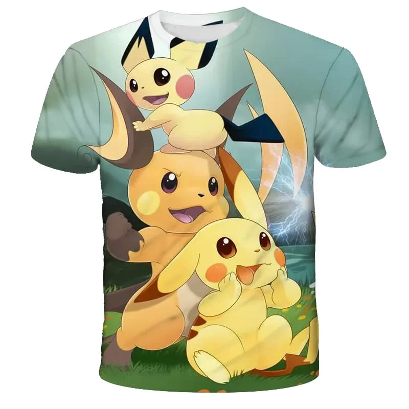 Neue 26 Sommer Japanische Anime Pikachu 3D Schnelltrocknende T-Shirts, Übergrößen Herrenbekleidung Kinderbekleidung Geschenk Familien-Partnerlook – Detail 4
