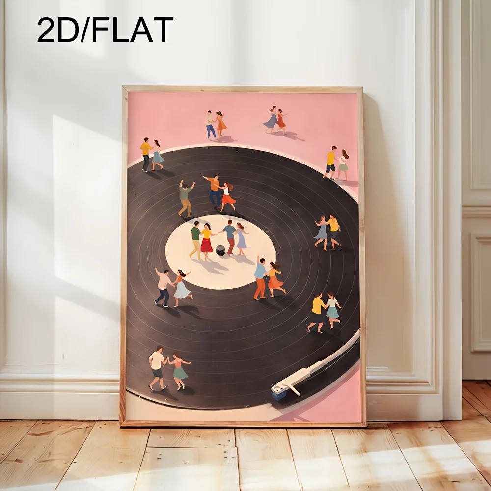 1pc Vintage Vinyl Record Player Canvas Art Prints Frameless Dancing People Posters Retro Music Prints for Living Room Decoration