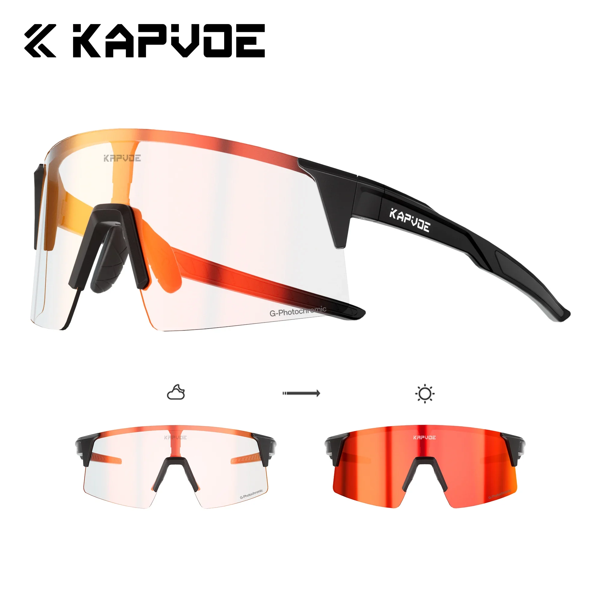 Kapvoe Photochromic Cycling Glasses Sports Sunglasses Men Women MTB Glasses Driving Running Sunglasses UV400 Lightweight Goggles