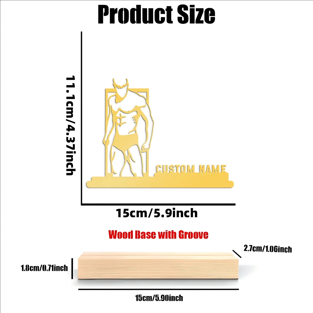 1pc Guerriero muscolare astratto Nome personalizzato Statua in metallo Ornamento in metallo con base in legno Scultura in metallo Artigianato d'arte con base in legno