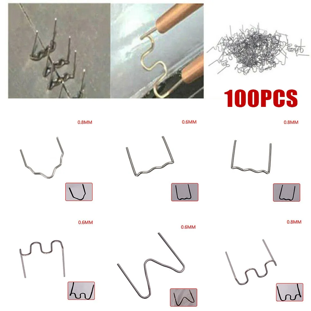 ホッチキス用溶接ネイル,プラスチック溶接ツール,溶接キット,0.6, 0.8mm, 100個