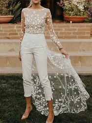 Lace Windbreaker Jumpsuit Women Fake 2 Piece Party Full Sleeve Wedding Long Rompers Playsuits Sexy One Piece Pants Overalls