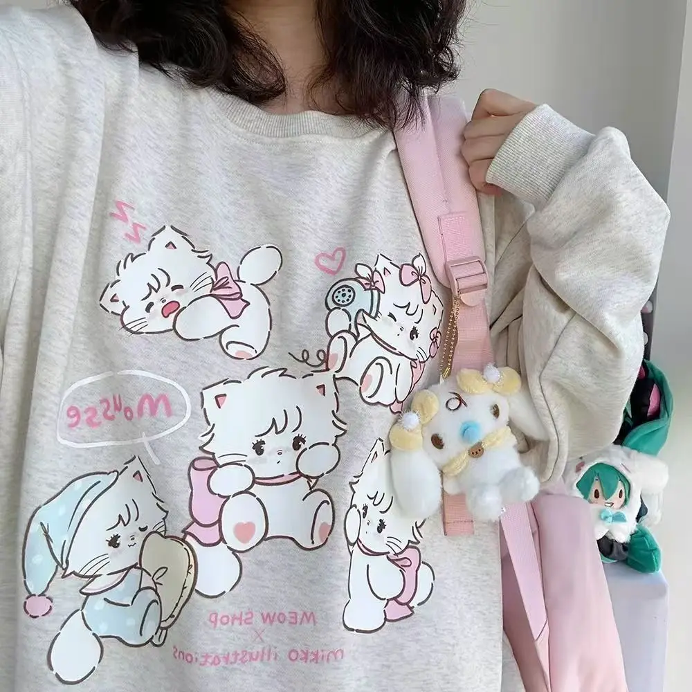 Sudaderas con capucha de manga larga con estampado de dibujos animados Kawaii japonés, estética de subcultura Harajuku, camiseta con capucha dulce, Tops bonitos y holgados informales a la moda
