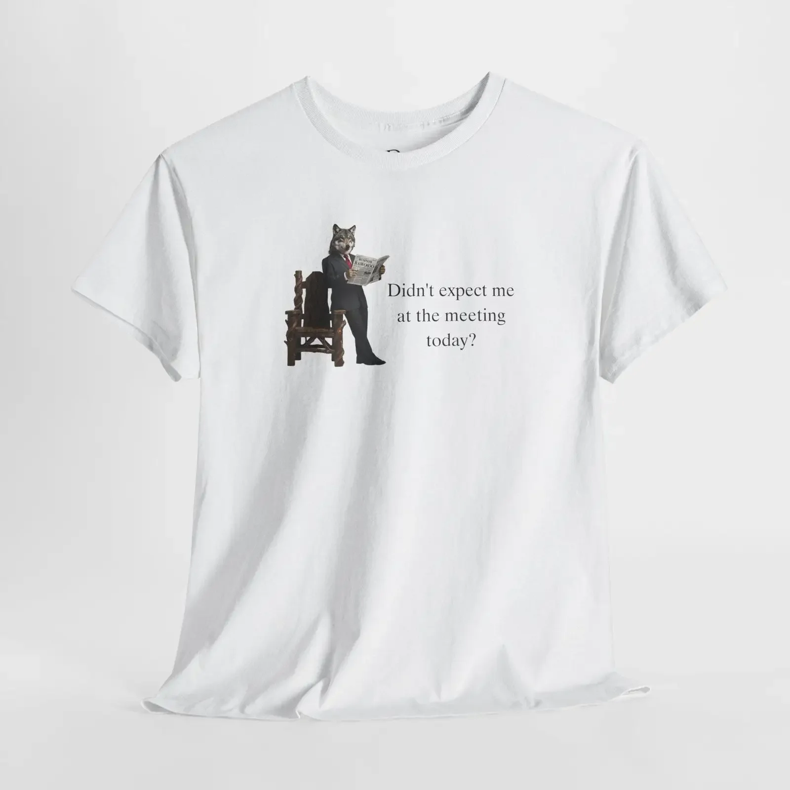 Wolf in Suit Reading Newspaper T Shirt Funny Forest Meeting vintage Washed Stretched homme Top For Everyday Wear graphic