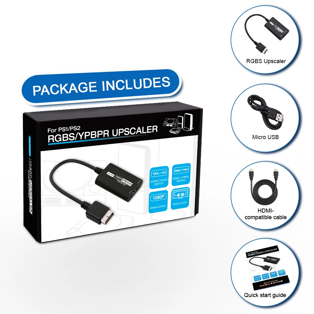 Adaptador convertidor RGBS YPbPr Upscaler 1080P HDMI para consola de juegos PS1, PS One Fat y Slim PS2