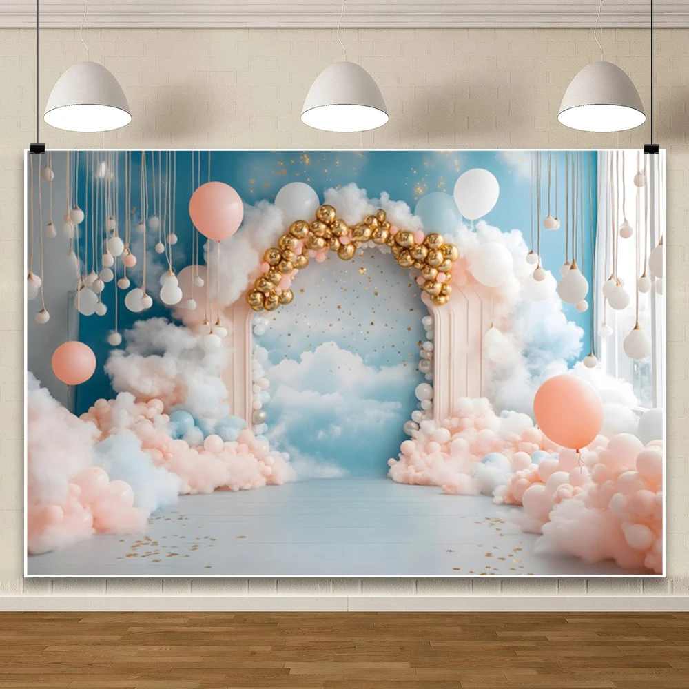 Blue Balloon Arch Birthday Photography Background Baby Shower Boys Girls 1st Birthday Party Photozone Backdrop Photo Studio Prop