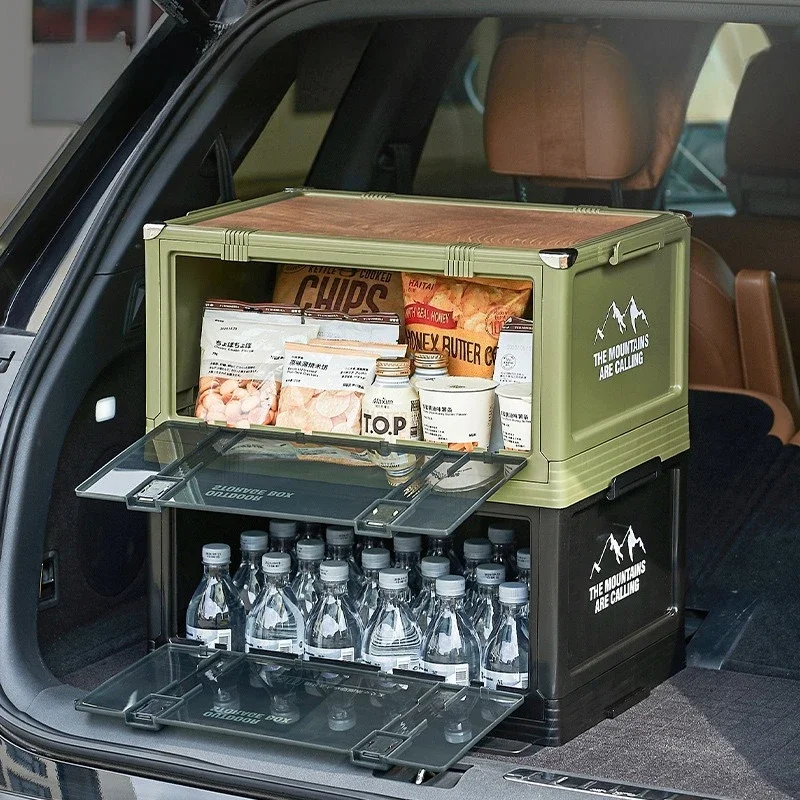 

Outdoor Foldable Camping Storage Box with Wooden Lid Multi-Layer Car Trunk Organizer New Waterproof Thick Sturdy Camp Box 2025