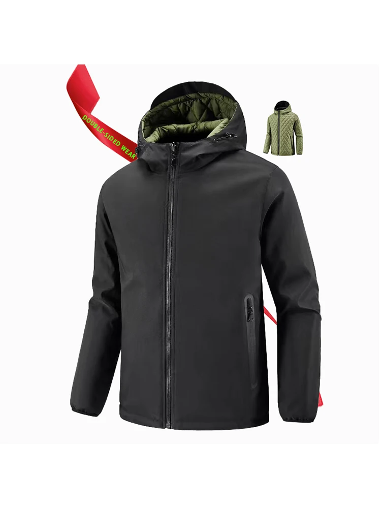 

Double-sided wear jacket with hood and snowproof jacket