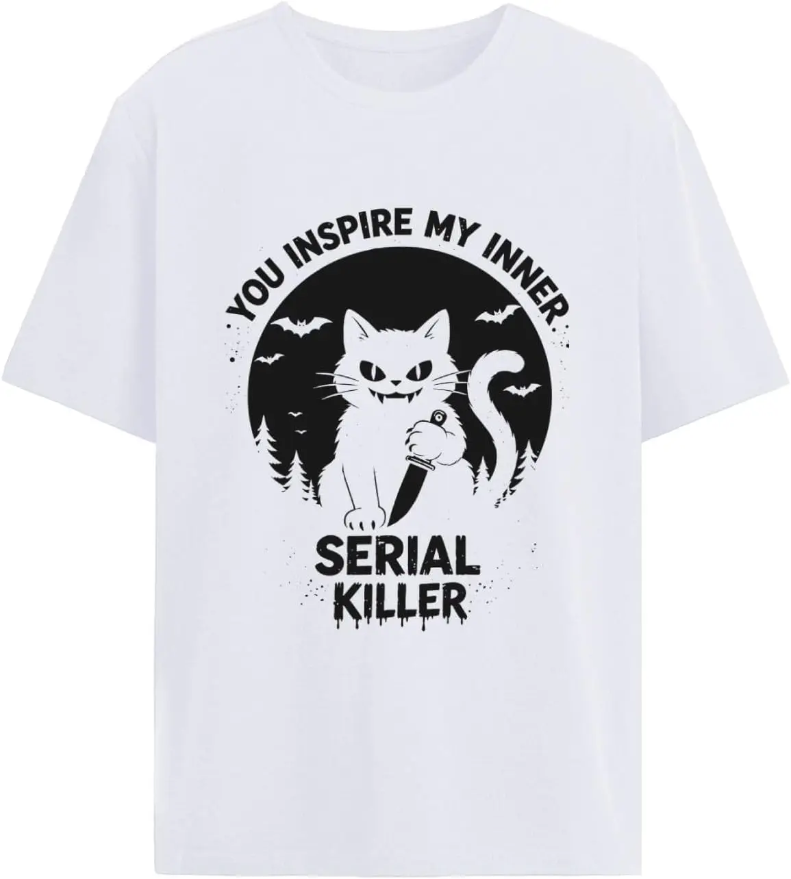 Knife Cat Cheshire Cat Costume Serial Killer Moon tee Shirts Mens Popular