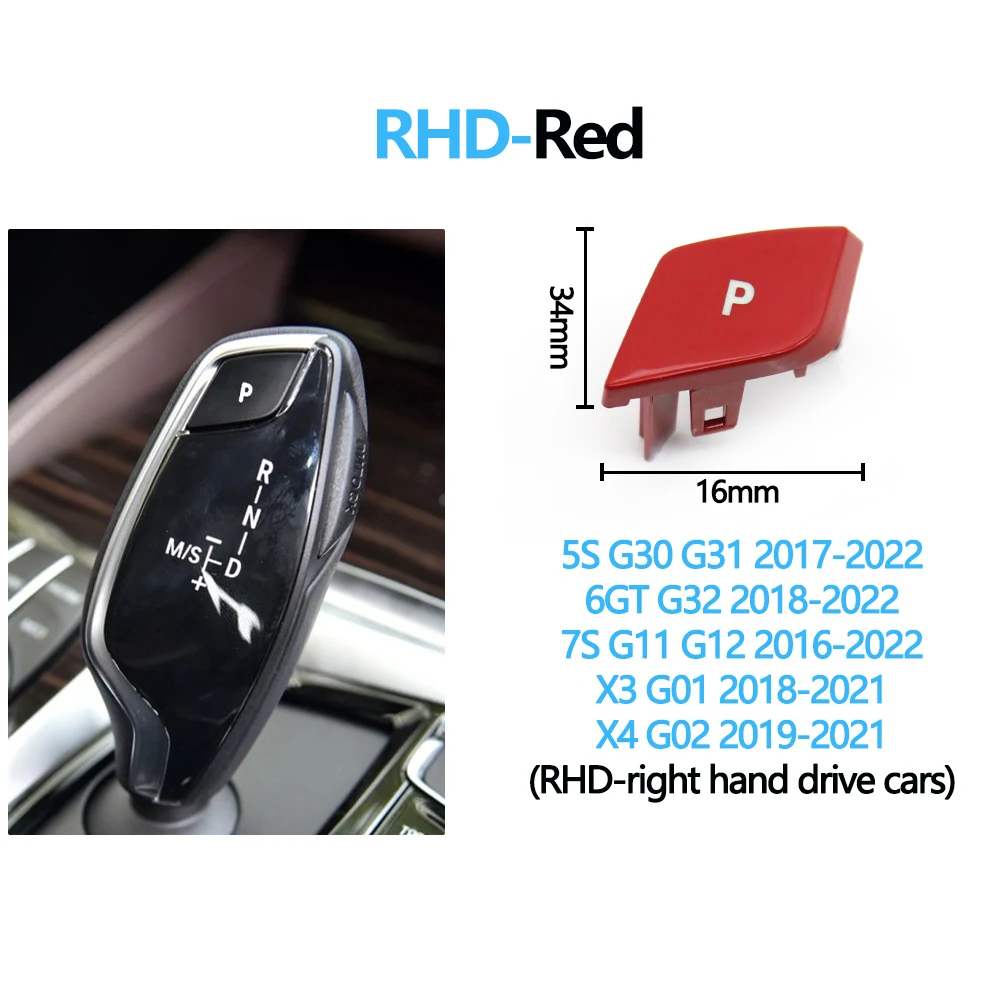 Black/Red Car Gear Shifter Lever Auto Parking P Button Cap For BMW 5 6GT 7 X3 X4 Series G30 G31 G32 G11 G12 G01 G02