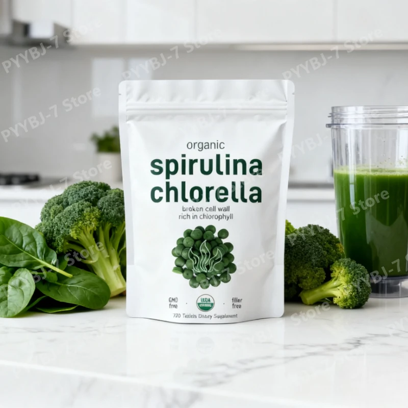 

Organic Spirulina Chlorella Tablets Blend Superfood Cracked Cell Wall for Better Absorption Rich in Vegan Protein Chlorophyll