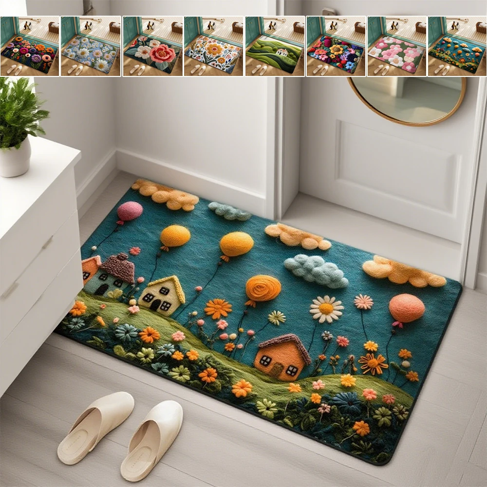 

1PC Fluffy Flower Pattern Rug Crystal Velvet Non-slip Bedroom Mats Bathroom Carpet Toilet Home Decoration Tapete De Quarto 현관매트