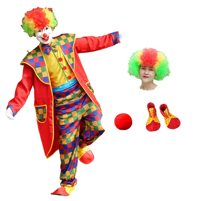 Halloween Adult Style Clowns Costume for Men Women Clothing Masquerade Circus Horror Scary Clown Funny Party Performance