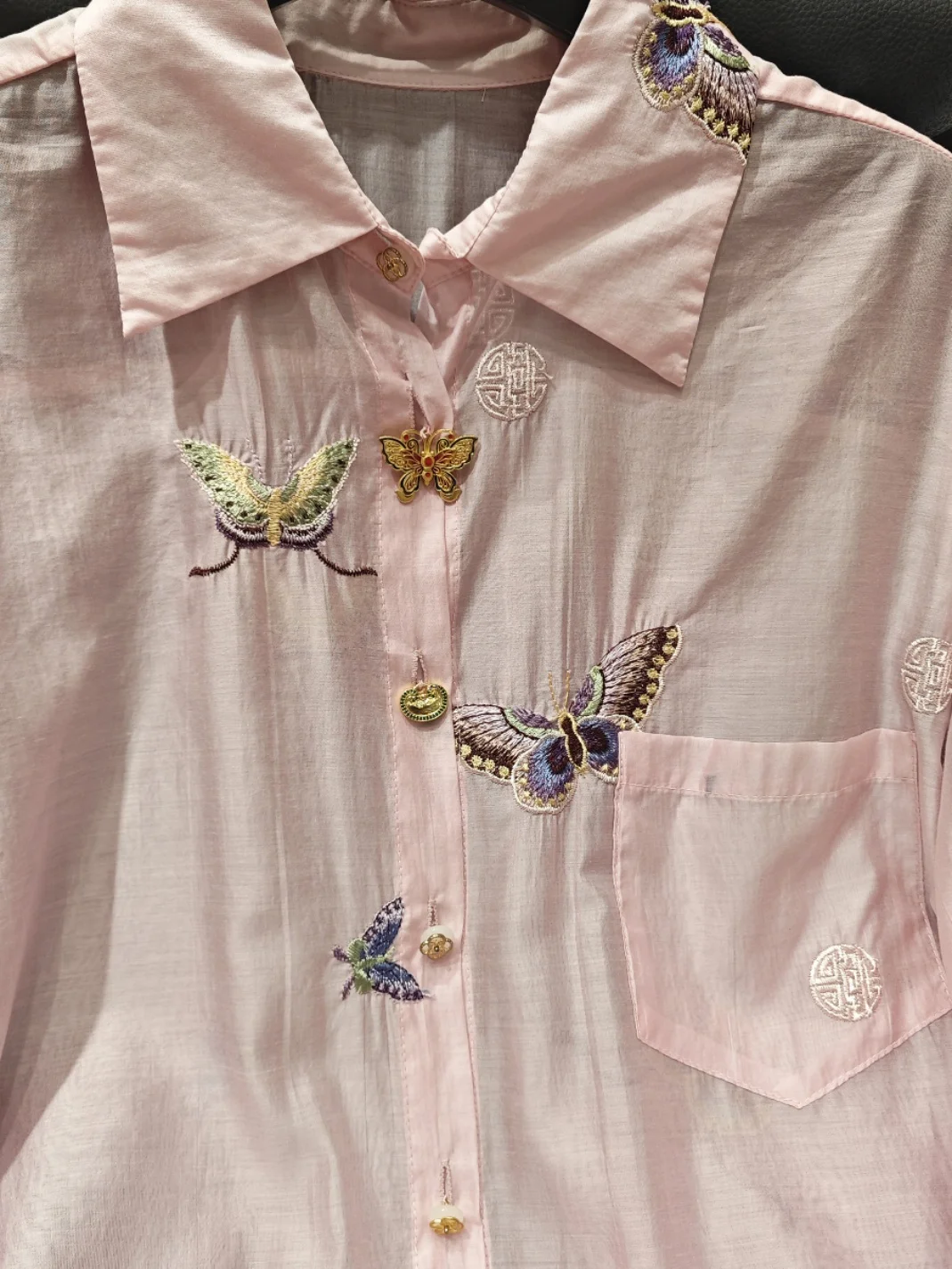 2024 Summer New Heavy Embroidery Butterfly Long-Sleeved Shirt Women\'s Loose Fashion Versatile Casual Sun-Proof Shirts Blouse