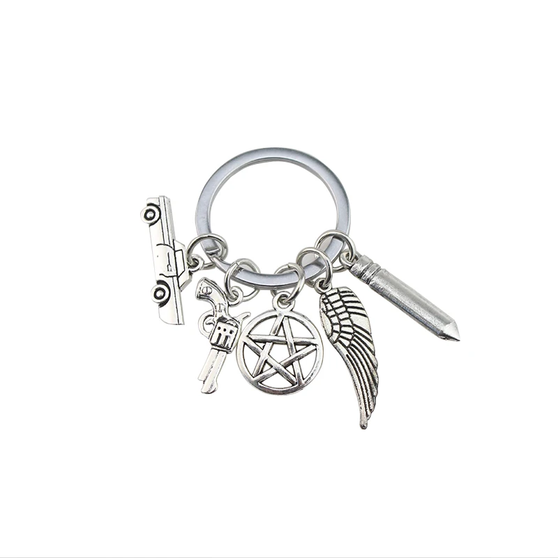 Fashion Movie Supernatural Keychain Dean Sun Pendant Keychain Retaining Ring Unisex Pentagram Metal Keychain