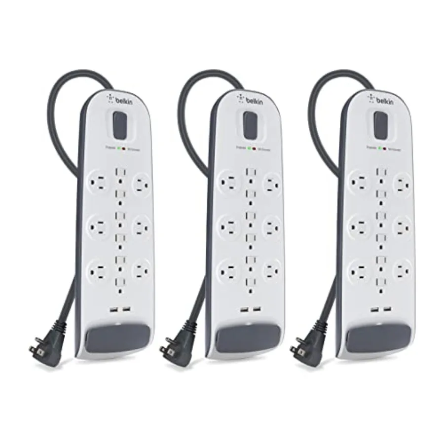 

USB Power Strip for Home Office Use ABS Plastic White 12-Outlet with Flat Plug 6-Foot Cord 3996-Joule Surge Protection Pack of