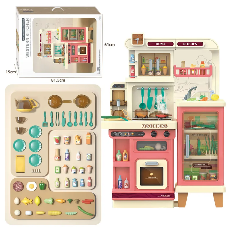 

103CM Girls Kid Cooking Set Kitchen Food Toys Pretend Play Children Big Kitchen Toy With Sound And Light Spray