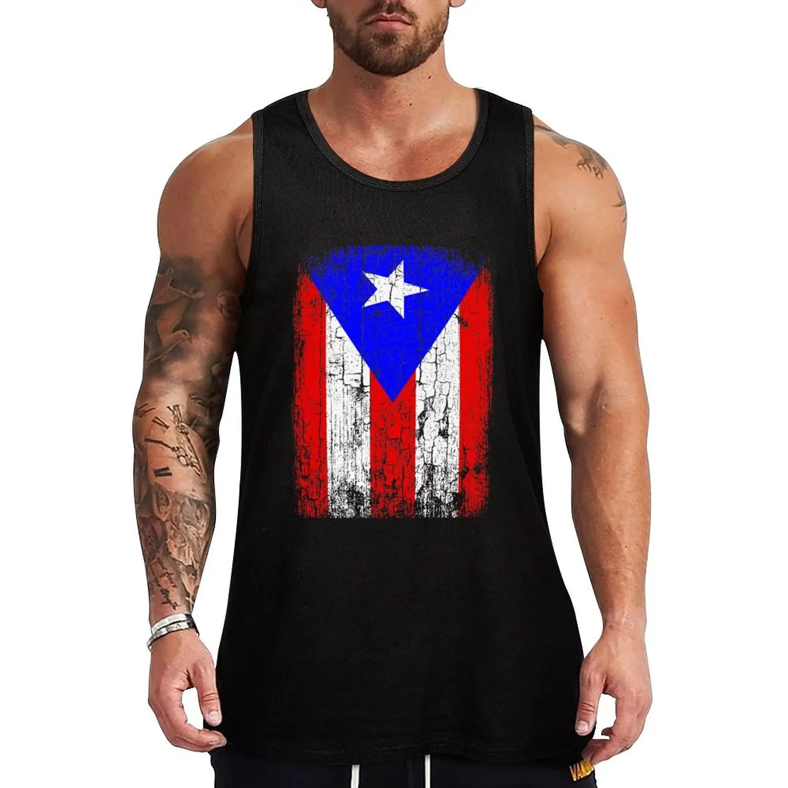 

Vintage Puerto Rico Flag Tank Top Sleeveless Gym Tank Top Fitness Training Quick Dry