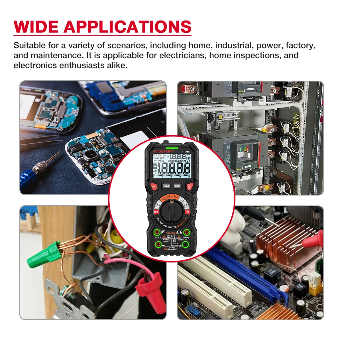 HABOTEST HT118E Digital Multimeter 20000 Counts True Rms NCV HZ Multimeters Transistor Tester Voltimetro Capacitance Meter