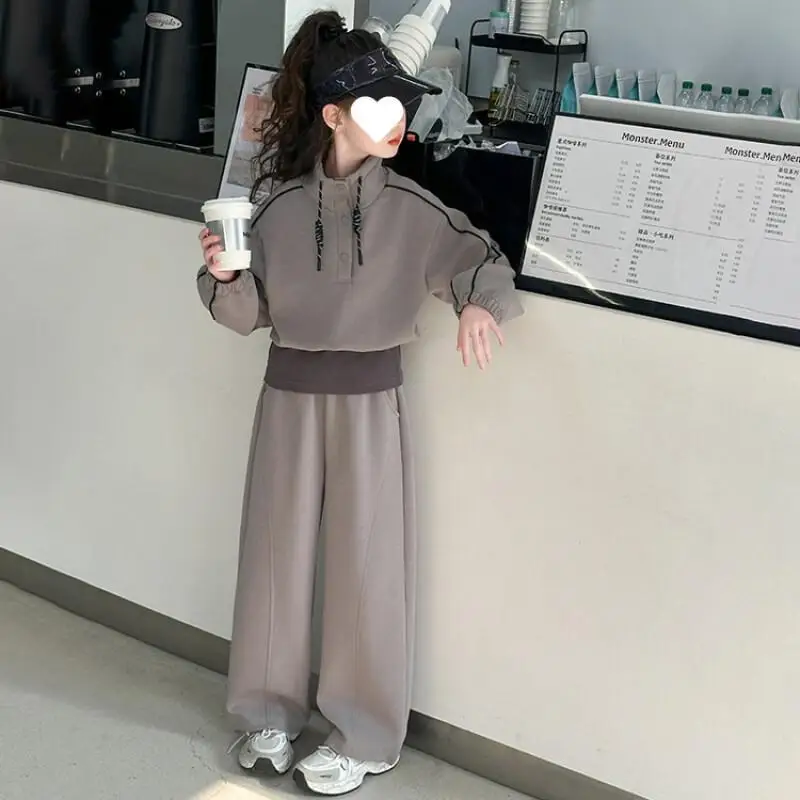 Mädchen Herbst Hoodie und Jogginghose Zweiteiler Set 2025 Neuheit Mode 2-teilige Kinderkleidung Jacke Koreanische Winterjacken