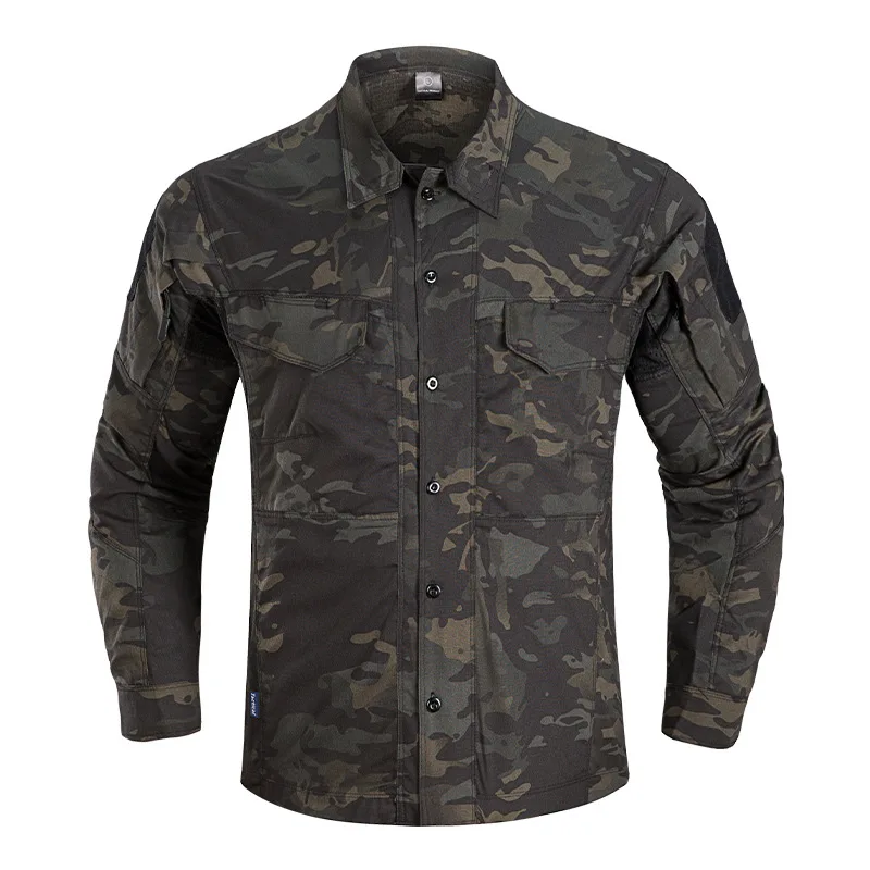 Men Tactical Tops Shirt Summer Long Sleeved Oversized Breathable Quick Drying Mesh Outdoor Camouflage Shirt