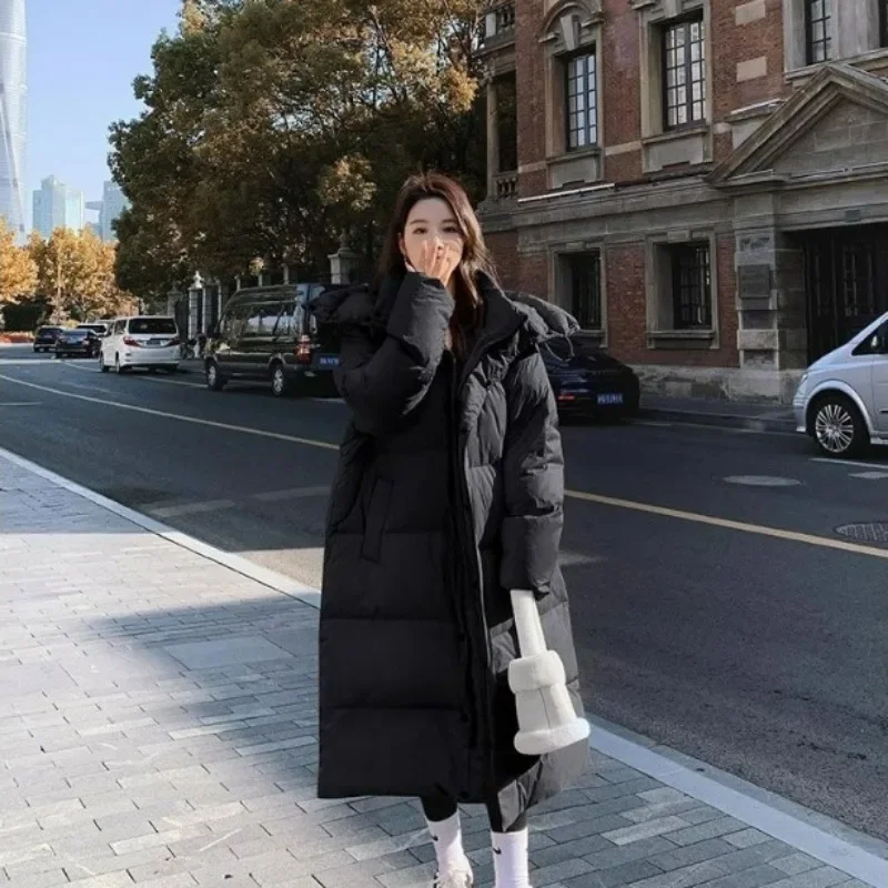 New Women Down Jacket Winter Coat Female Long Parkas Loose Large Size Thick Warm Outwear Fashion Simplicity Hooded Overcoat