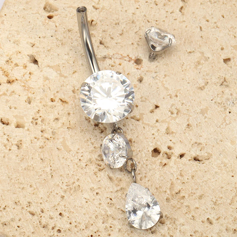 ASTM F136 Titanium Teardrop Dangle Clear CZ Internally Threaded Titanium Belly Button Ring Sexy Ring 14G Body Piercing Jewelry
