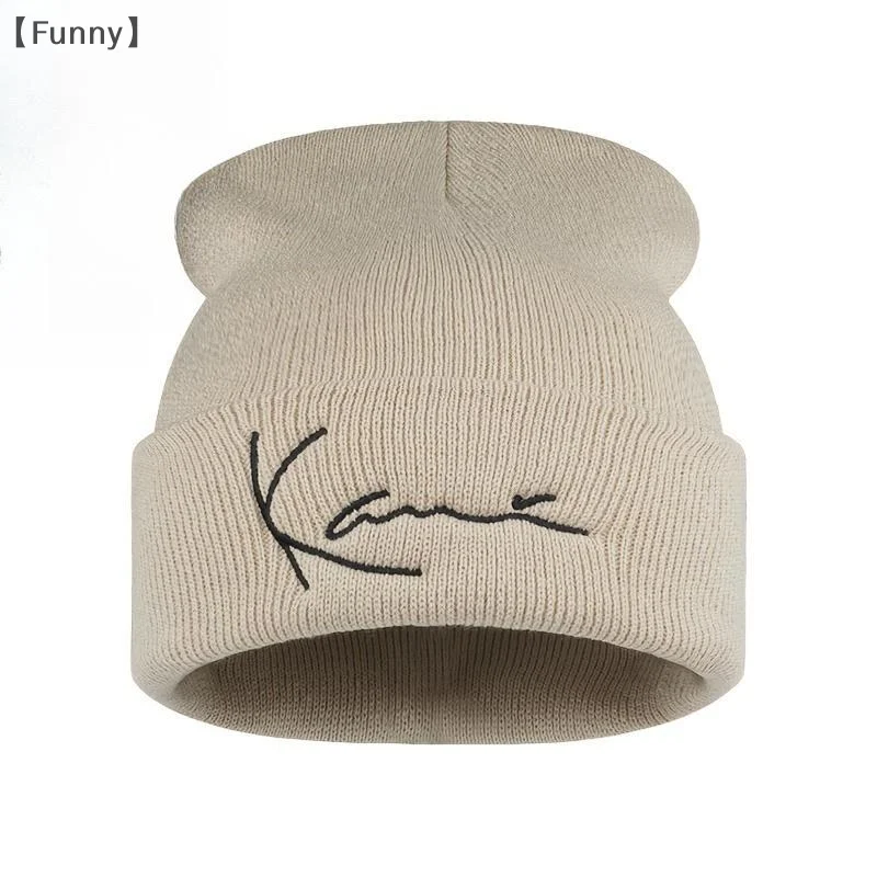 maveraFunny RagaKarl Kani rétro lettre brodée chapeau tricoté pour hommes et femmes hiver chaleur chapeau tricoté à capuche